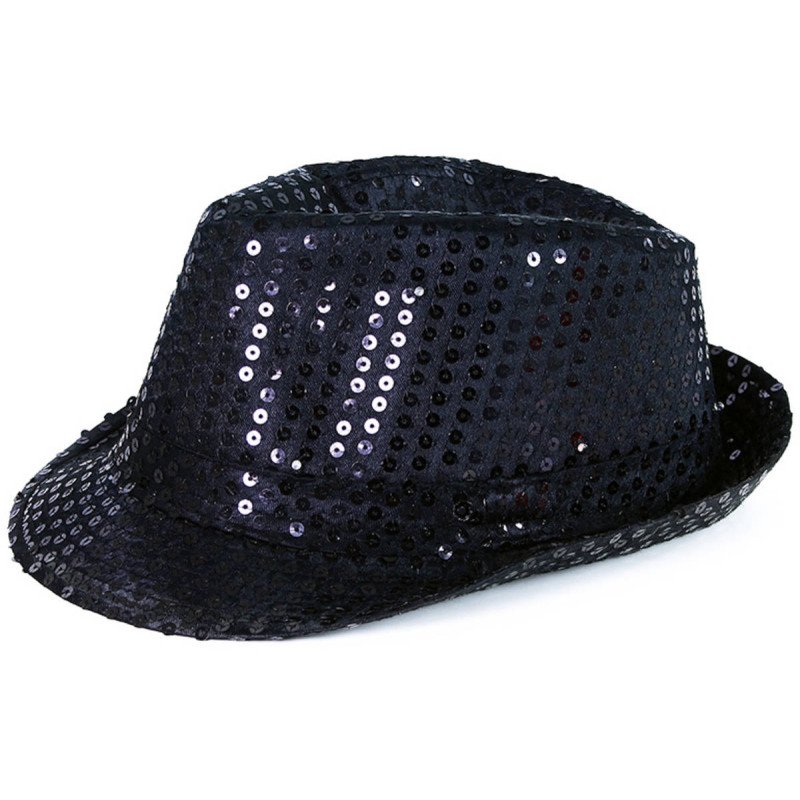 KARNEVAL Klobouk disco černý s flitry na baterie barevné LED Světlo