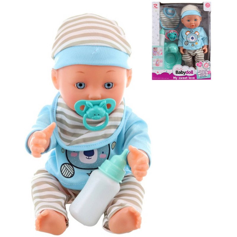 Panenka miminko chlapeček pije čůrá kojenecký set s nočníkem a doplňky
