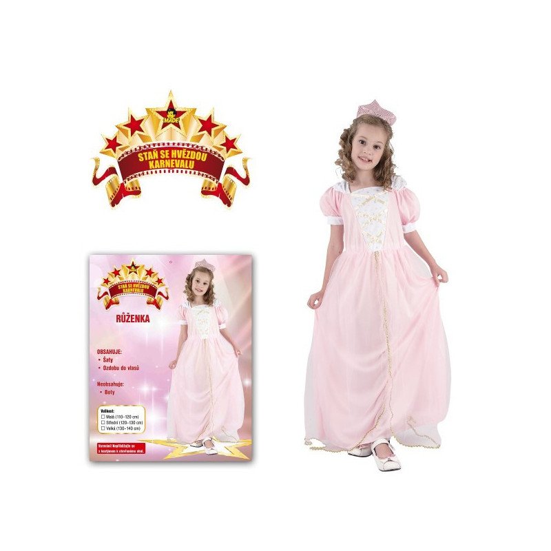 KARNEVAL Šaty PRINCEZNA RŮŽENKA vel. M (120-130 cm) 5-9 let KOSTÝM