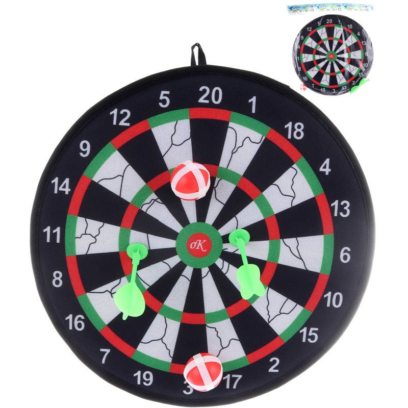 Terč závěsný 36cm na suchý zip set se 2 soft míčky a 2 šipkami