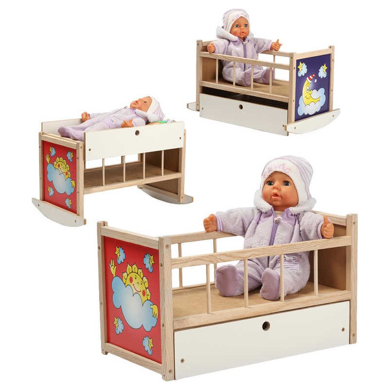 DrEVO Postýlka kolébka pro panenky miminko 3v1 prebalovací pultík