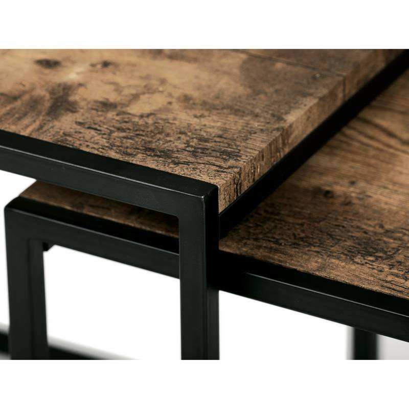 Autronic - Set 3 ks stolíkov, MDF, dekor staré drevo, kov, čierny lak - AF-3003 OLW AKCE
