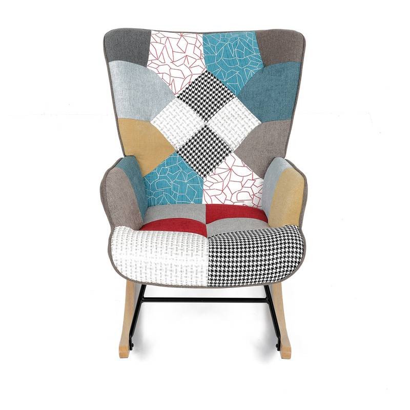 Autronic - Křeslo houpací, potah patchwork látka, dřevěné nohy, masiv kaučukovník - AK-374 PW2 AKCE