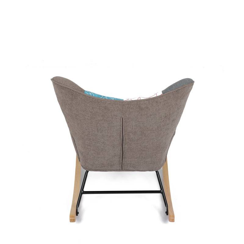 Autronic - Křeslo houpací, potah patchwork látka, dřevěné nohy, masiv kaučukovník - AK-374 PW2 AKCE