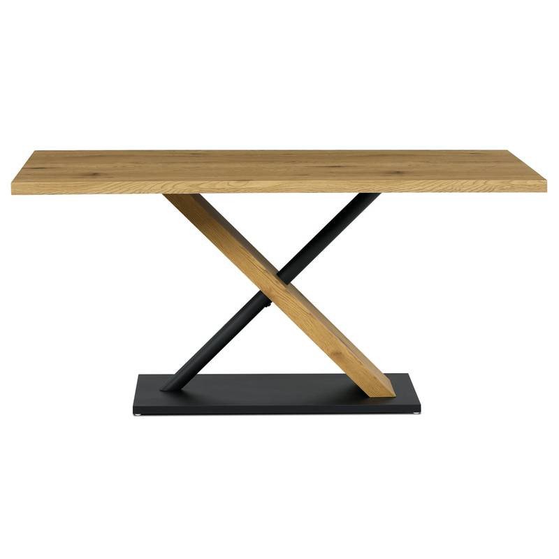 Autronic - Jídelní stůl 160x90x76 cm, deska s dekorem dub, černá kovová podstava - AT-3018 OAK