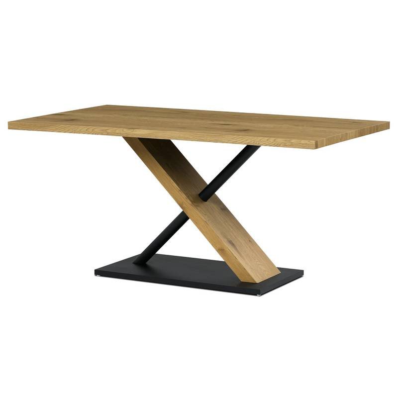 Autronic - Jídelní stůl 160x90x76 cm, deska s dekorem dub, černá kovová podstava - AT-3018 OAK