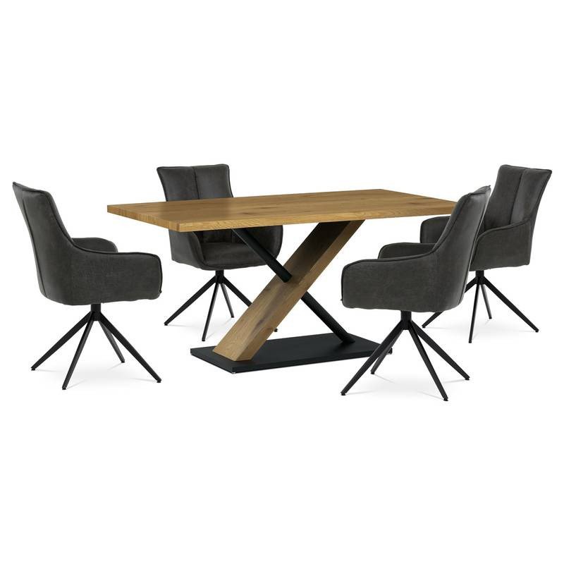 Autronic - Jídelní stůl 160x90x76 cm, deska s dekorem dub, černá kovová podstava - AT-3018 OAK