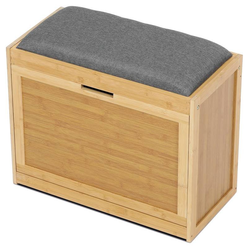 Autronic - Botník, masiv bambus, přírodní odstín, šedá látka - DR-N1014 GREY2 AKCE
