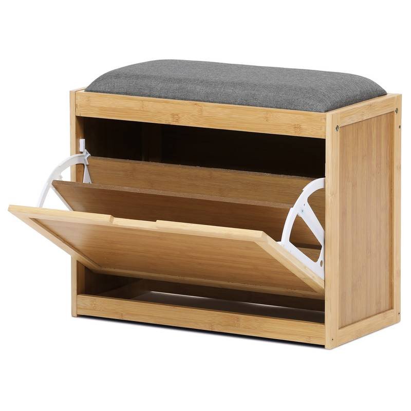 Autronic - Botník, masiv bambus, přírodní odstín, šedá látka - DR-N1014 GREY2 AKCE
