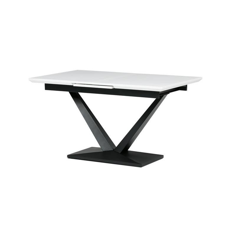Autronic - Stůl jídelní, 140+40x85, bílá matná MDF deska, černé kovové nohy. - HT-W1630 WT NOVINKA