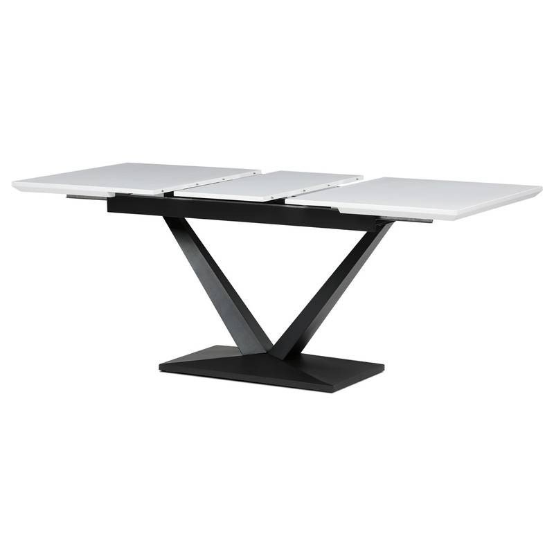 Autronic - Stůl jídelní, 140+40x85, bílá matná MDF deska, černé kovové nohy. - HT-W1630 WT NOVINKA