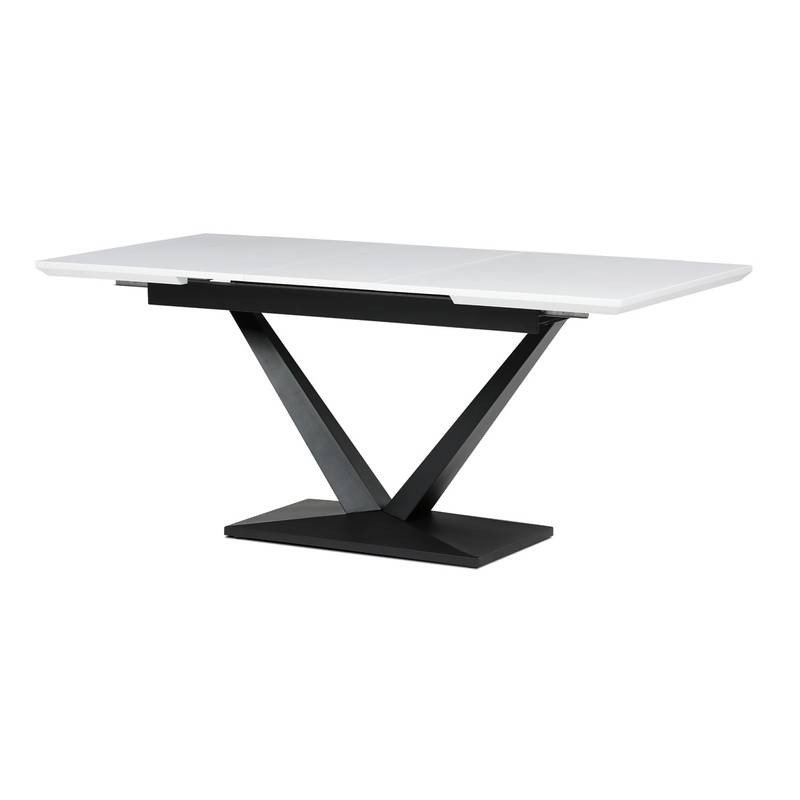 Autronic - Stůl jídelní, 140+40x85, bílá matná MDF deska, černé kovové nohy. - HT-W1630 WT NOVINKA