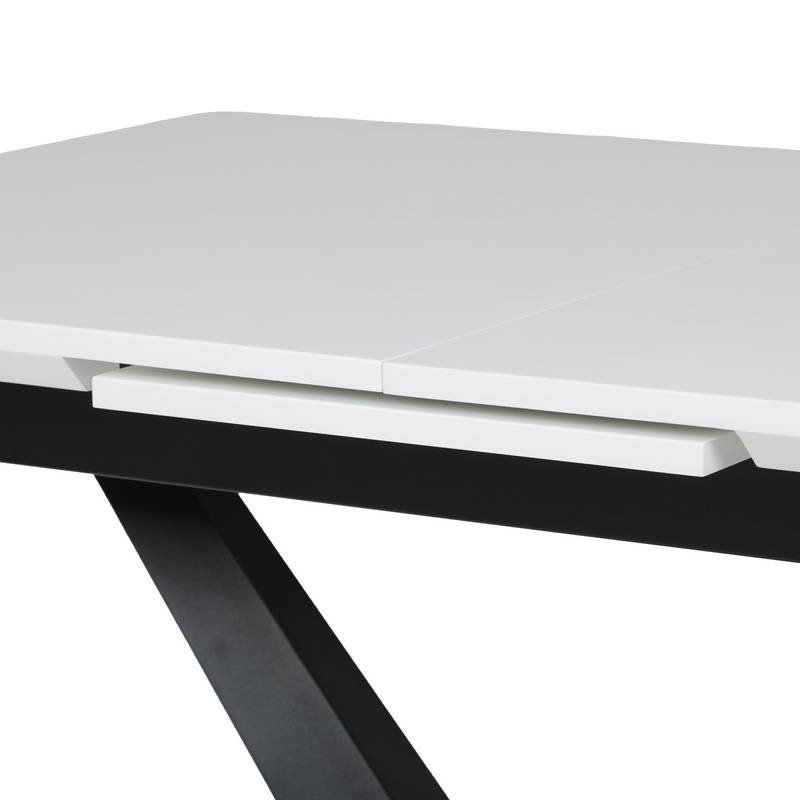 Autronic - Stůl jídelní, 140+40x85, bílá matná MDF deska, černé kovové nohy. - HT-W1630 WT NOVINKA