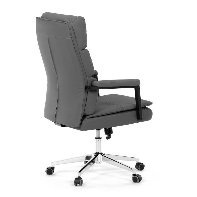 Autronic - Židle kancelářská, šedá ekokůže, kříž kov chromový, houpací mechanismus, čalouněné područky - KA-D81