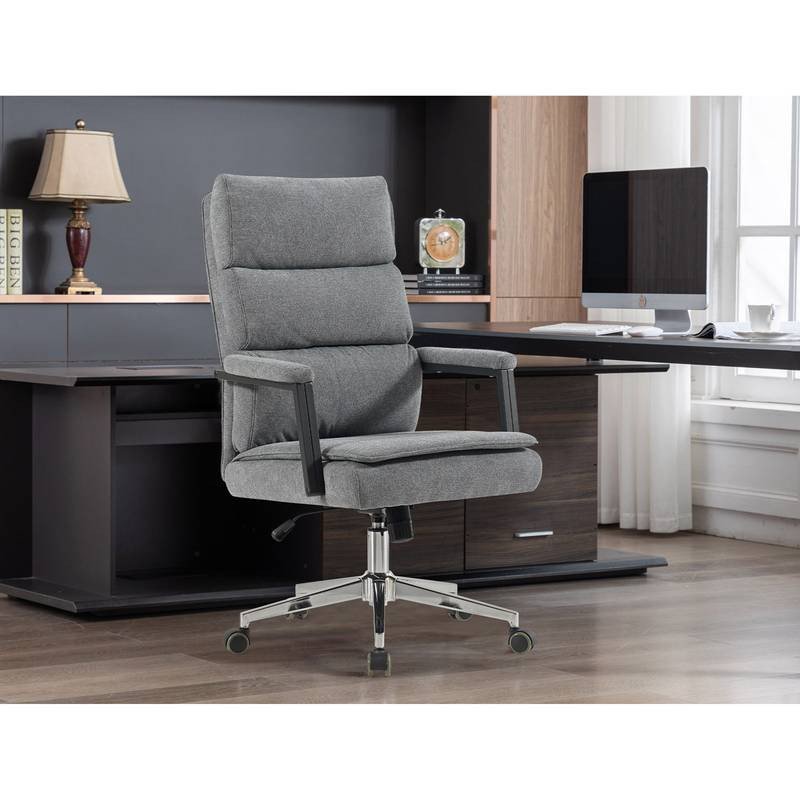 Autronic - Židle kancelářská, šedá látka, kříž kov chromový, houpací mechanismus, čalouněné područky - KA-D8204 