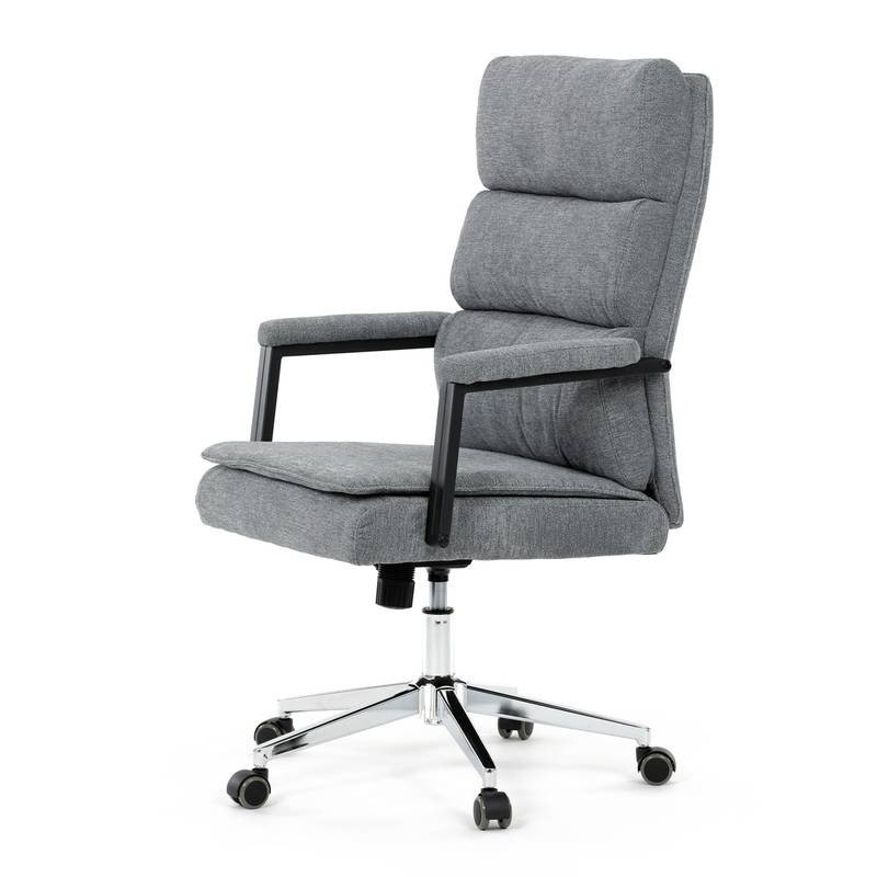 Autronic - Židle kancelářská, šedá látka, kříž kov chromový, houpací mechanismus, čalouněné područky - KA-D8204 