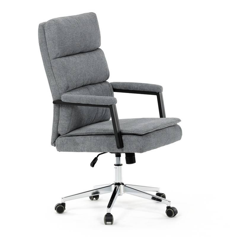 Autronic - Židle kancelářská, šedá látka, kříž kov chromový, houpací mechanismus, čalouněné područky - KA-D8204 