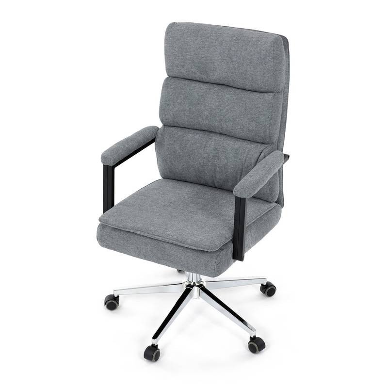 Autronic - Židle kancelářská, šedá látka, kříž kov chromový, houpací mechanismus, čalouněné područky - KA-D8204 