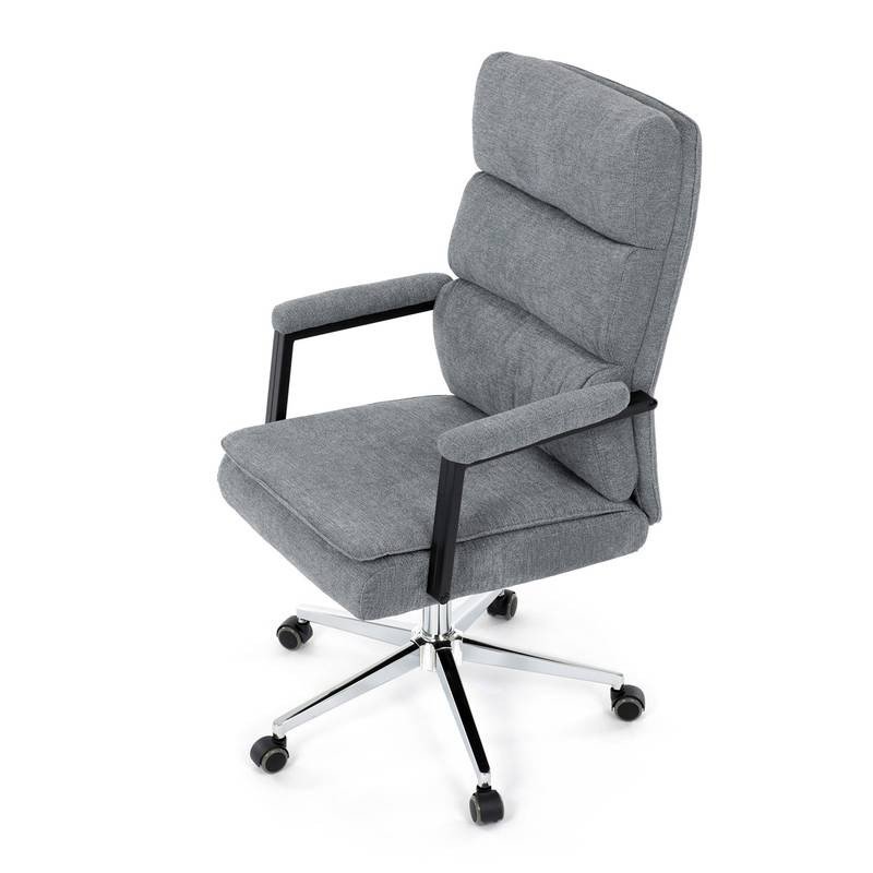 Autronic - Židle kancelářská, šedá látka, kříž kov chromový, houpací mechanismus, čalouněné područky - KA-D8204 