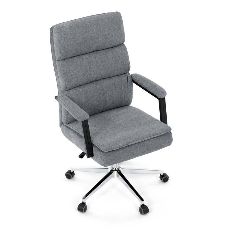 Autronic - Židle kancelářská, šedá látka, kříž kov chromový, houpací mechanismus, čalouněné područky - KA-D8204 