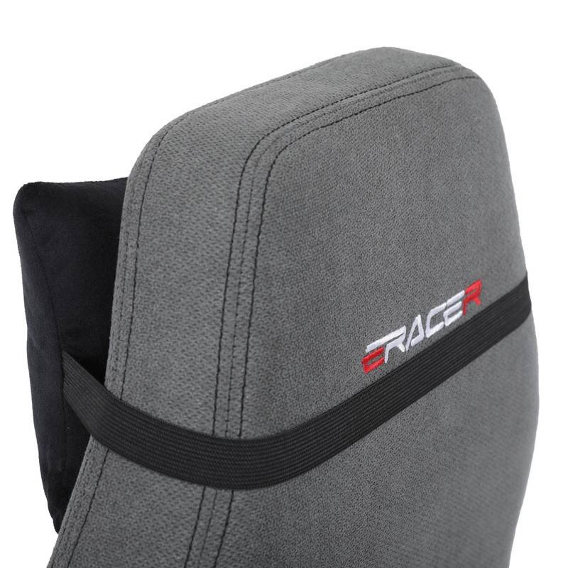 Autronic - Herní křeslo, šedá látka, houpací mechanismus, polohování opěradla 90°-180°, 3D područky, polštáře z p