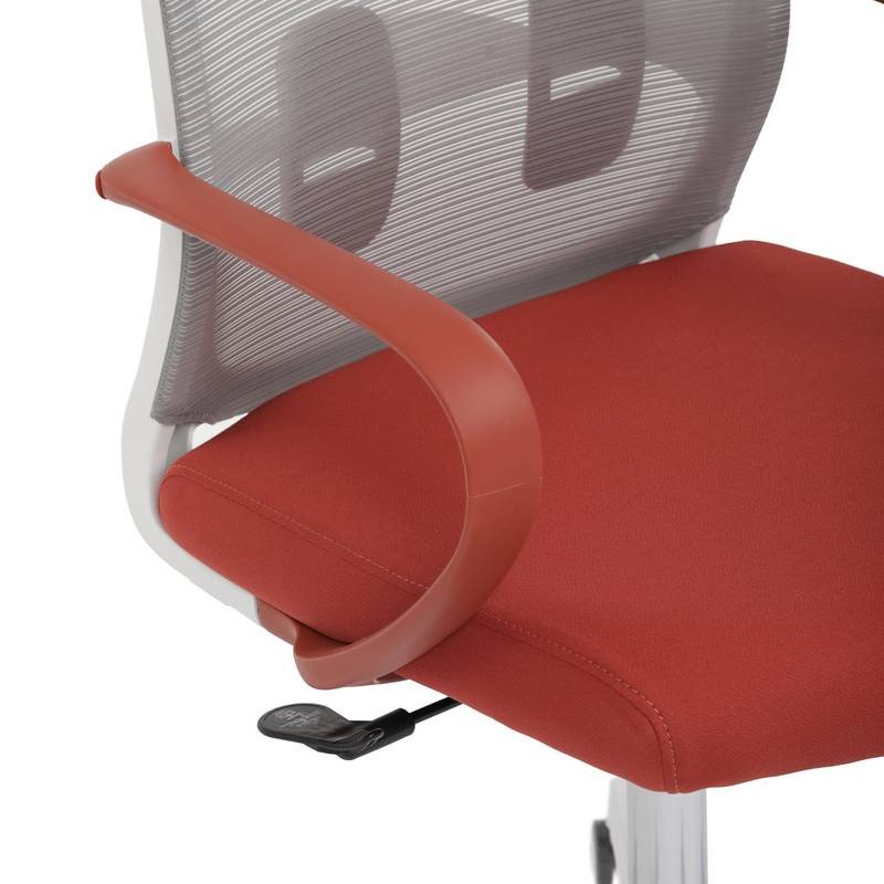 Autronic - Židle kancelářská, bílý plast, šedý MESH a červená látka, plastový kříž, houpací mechanismus. - KA-S4