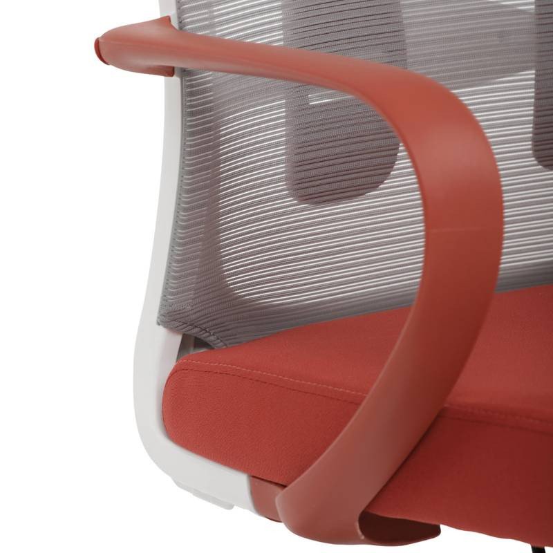 Autronic - Židle kancelářská, bílý plast, šedý MESH a červená látka, plastový kříž, houpací mechanismus. - KA-S4