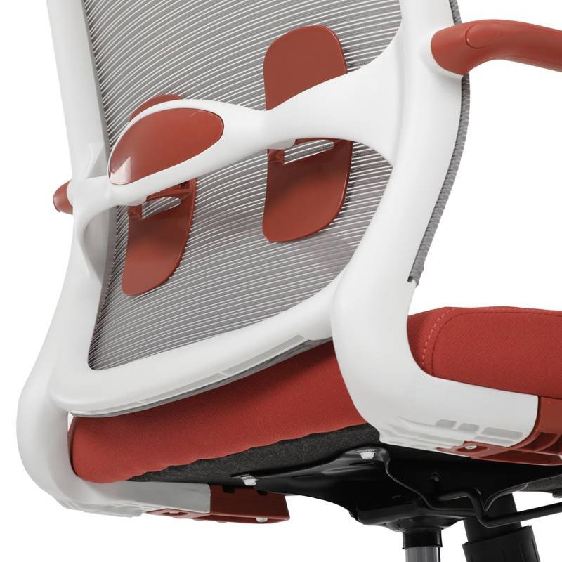 Autronic - Židle kancelářská, bílý plast, šedý MESH a červená látka, plastový kříž, houpací mechanismus. - KA-S4