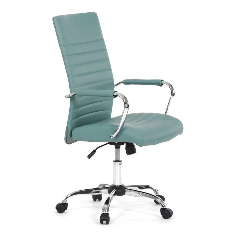 Autronic - Kancelářská židle, modrá ekokůže, houpací mech, kolečka pro tvrdé podlahy, chromový kříž - KA-V307 BLUE