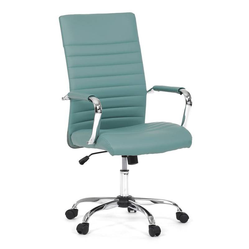 Autronic - Kancelářská židle, modrá ekokůže, houpací mech, kolečka pro tvrdé podlahy, chromový kříž - KA-V307 BLUE