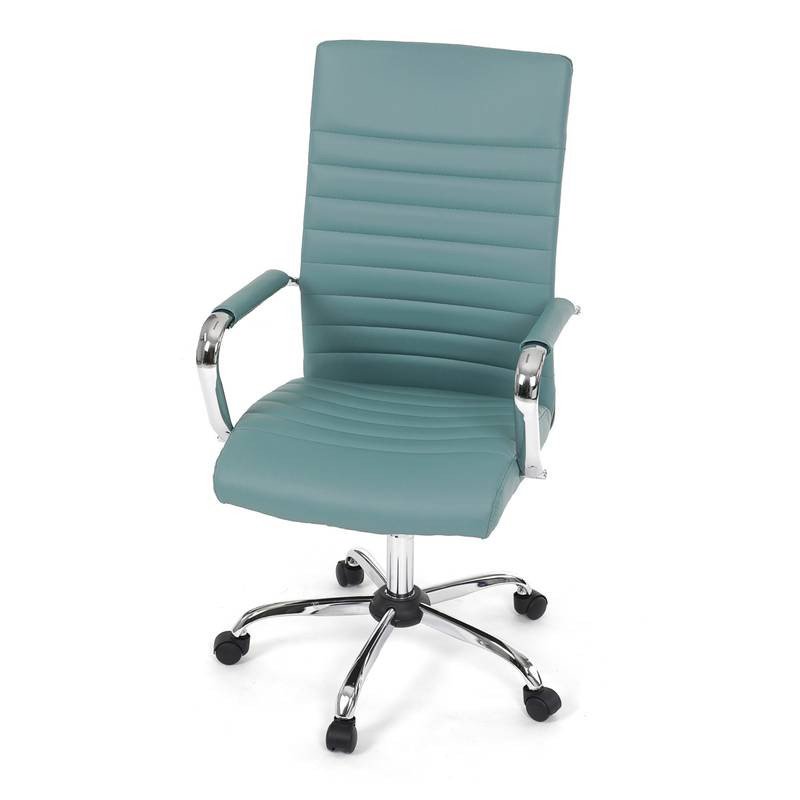 Autronic - Kancelářská židle, modrá ekokůže, houpací mech, kolečka pro tvrdé podlahy, chromový kříž - KA-V307 BLUE