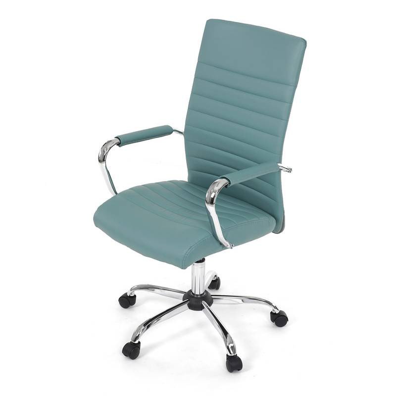 Autronic - Kancelářská židle, modrá ekokůže, houpací mech, kolečka pro tvrdé podlahy, chromový kříž - KA-V307 BLUE