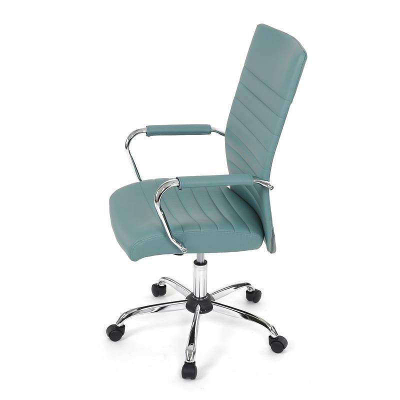 Autronic - Kancelářská židle, modrá ekokůže, houpací mech, kolečka pro tvrdé podlahy, chromový kříž - KA-V307 BLUE
