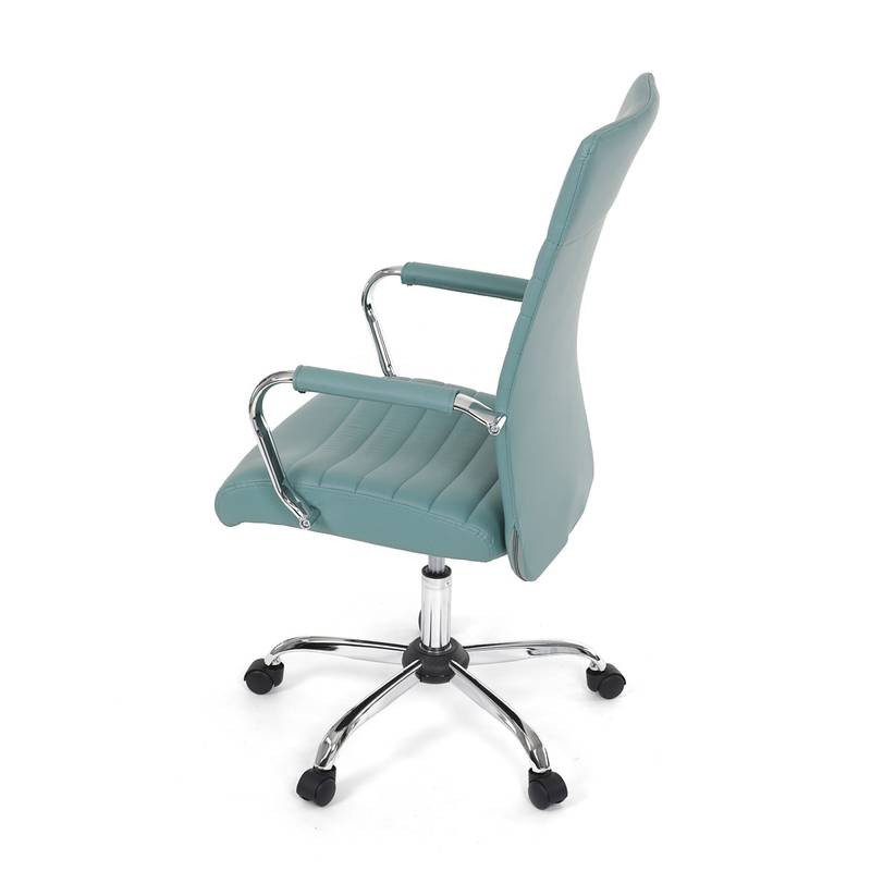 Autronic - Kancelářská židle, modrá ekokůže, houpací mech, kolečka pro tvrdé podlahy, chromový kříž - KA-V307 BLUE