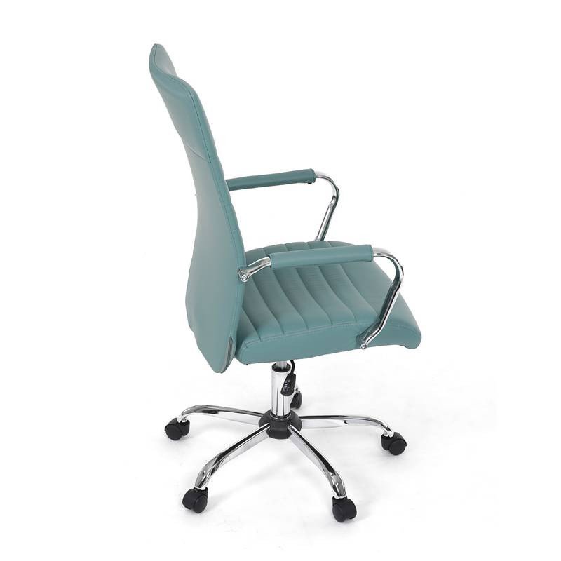 Autronic - Kancelářská židle, modrá ekokůže, houpací mech, kolečka pro tvrdé podlahy, chromový kříž - KA-V307 BLUE
