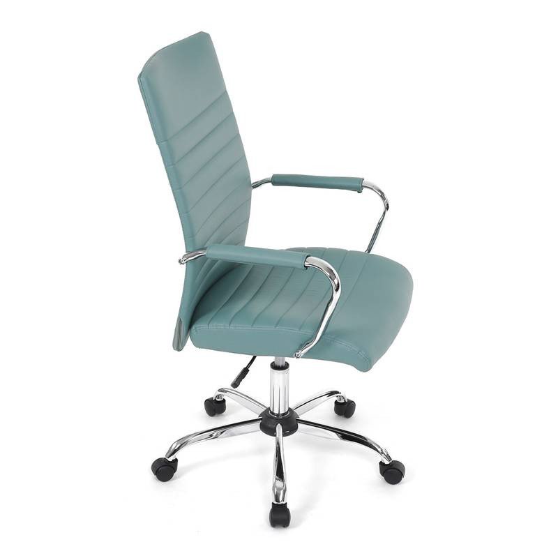Autronic - Kancelářská židle, modrá ekokůže, houpací mech, kolečka pro tvrdé podlahy, chromový kříž - KA-V307 BLUE
