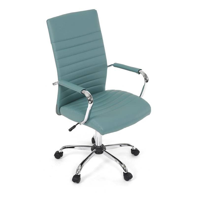 Autronic - Kancelářská židle, modrá ekokůže, houpací mech, kolečka pro tvrdé podlahy, chromový kříž - KA-V307 BLUE