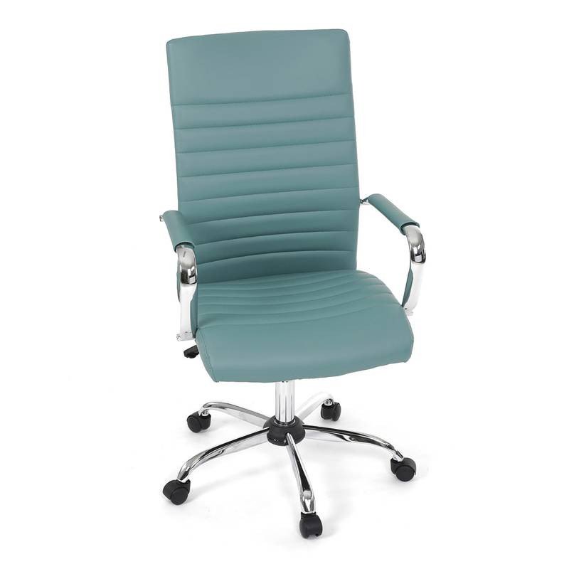 Autronic - Kancelářská židle, modrá ekokůže, houpací mech, kolečka pro tvrdé podlahy, chromový kříž - KA-V307 BLUE