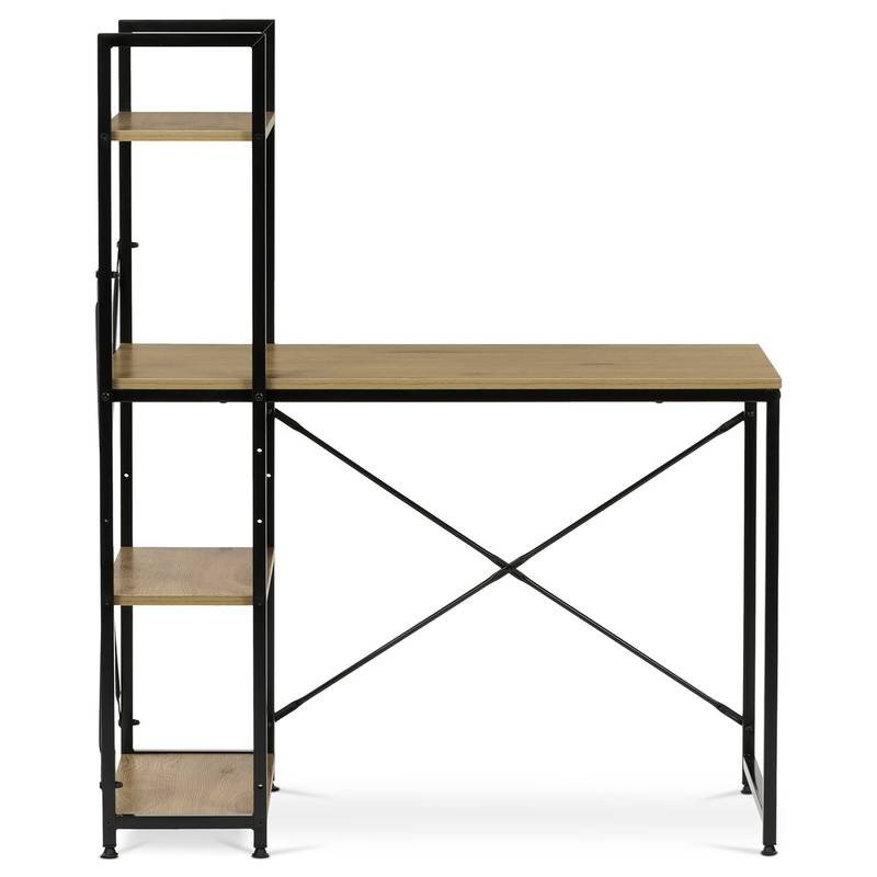 Autronic - Stůl pracovní s regálem, MDF, dekor dub, černý kov - GD-512 OAK AKCE NOVINKA