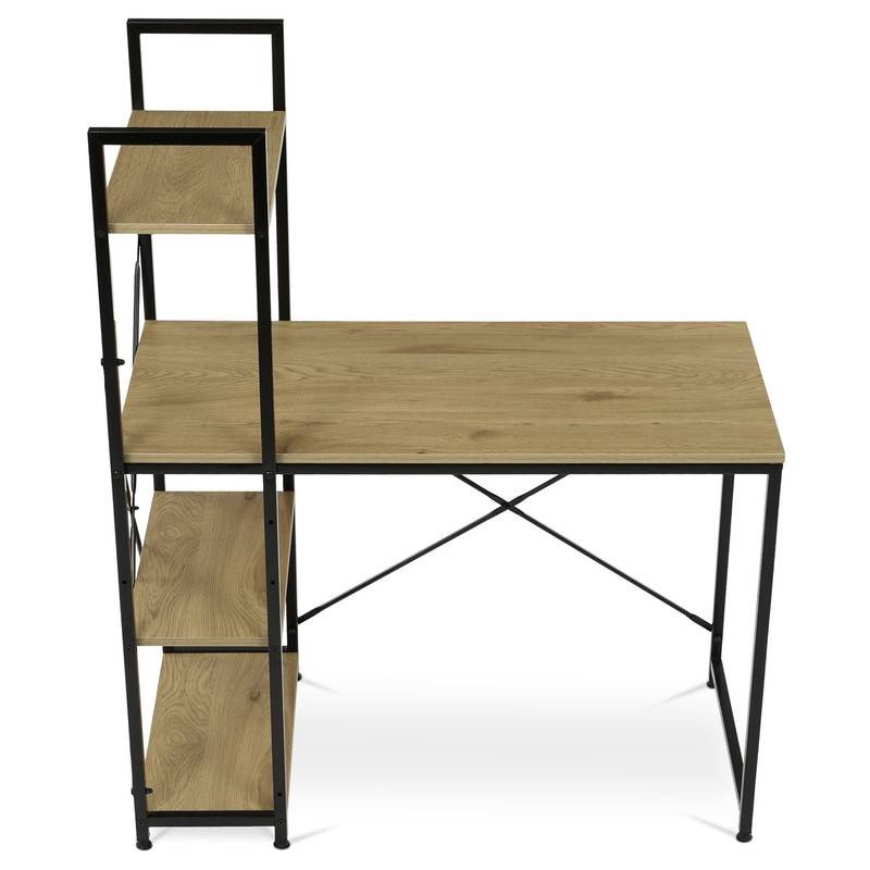 Autronic - Stůl pracovní s regálem, MDF, dekor dub, černý kov - GD-512 OAK AKCE NOVINKA