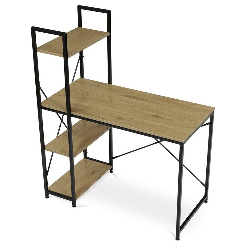 Autronic - Stůl pracovní s regálem, MDF, dekor dub, černý kov - GD-512 OAK AKCE NOVINKA