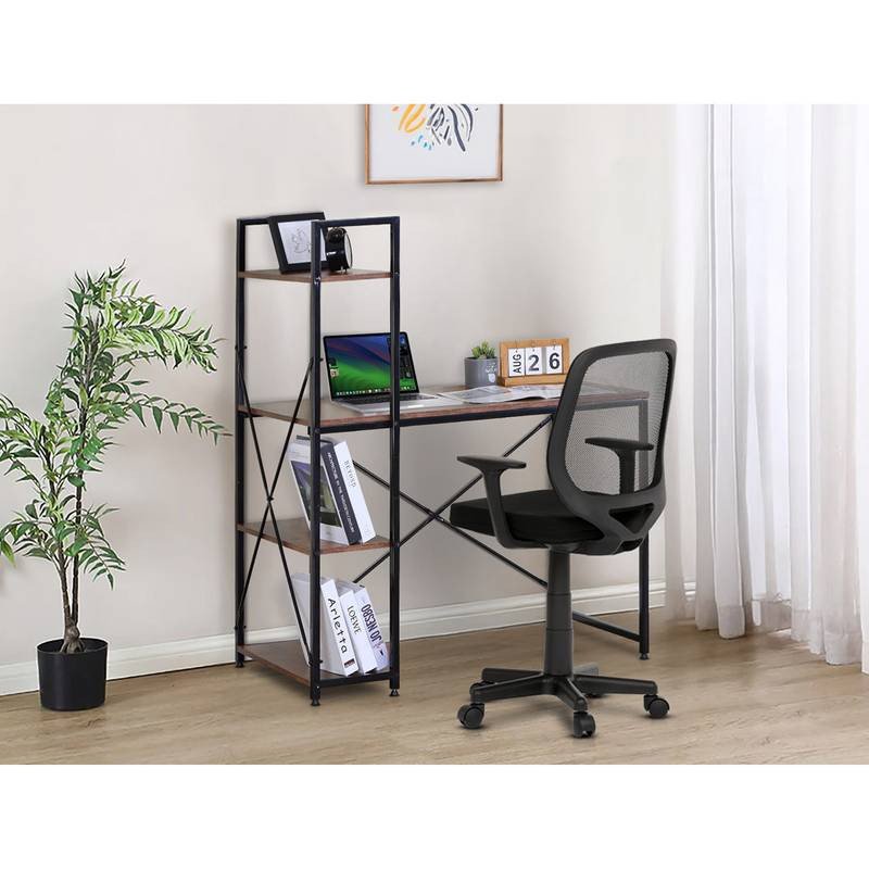 Autronic - Stůl pracovní s regálem, MDF, dekor staré dřevo, černý kov - GD-512 OLW AKCE NOVINKA