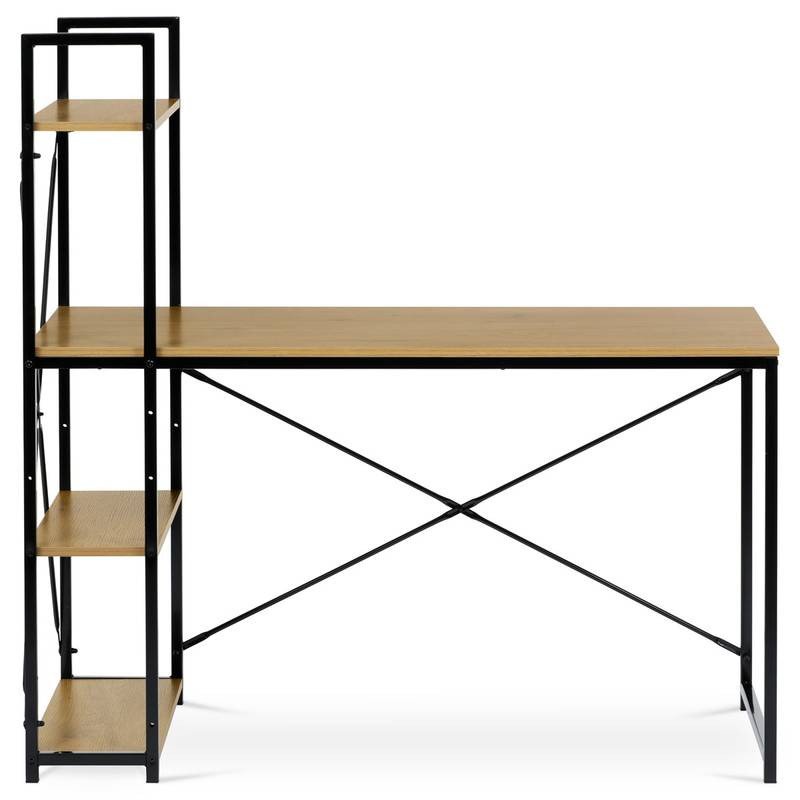 Autronic - Stůl pracovní s regálem, MDF, dekor dub, černý kov - GD-520 OAK