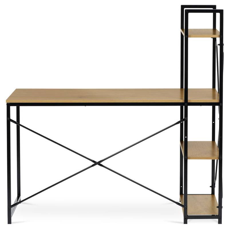 Autronic - Stůl pracovní s regálem, MDF, dekor dub, černý kov - GD-520 OAK