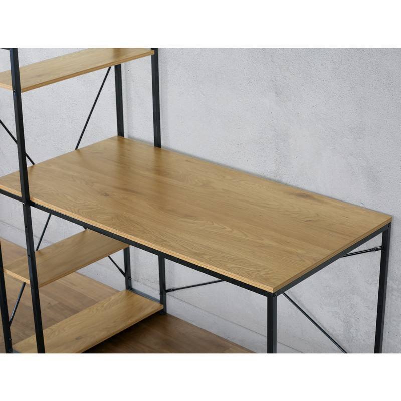 Autronic - Stůl pracovní s regálem, MDF, dekor dub, černý kov - GD-520 OAK