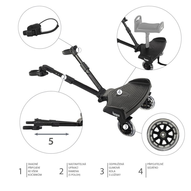 Skejtík ku kočíku Segboard 2, Black