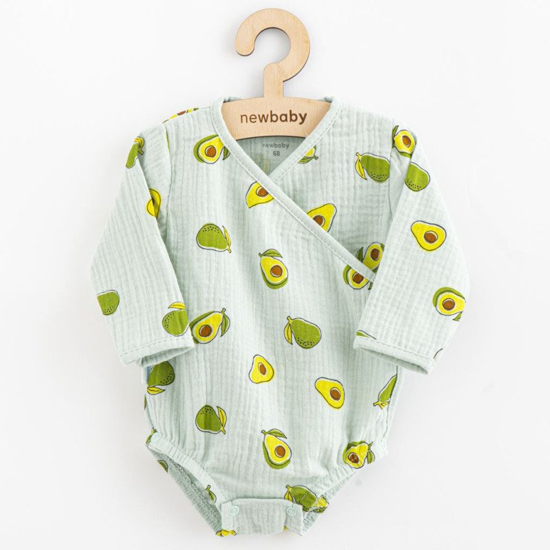Dojčenské mušelínové body s bočným zaviazovaním New Baby Avocado