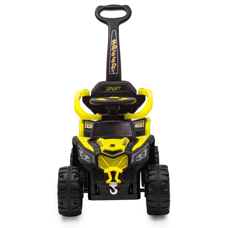 Detské elektrické odrážadlo Baby Mix Ruggy s vodiacou tyčou žlté