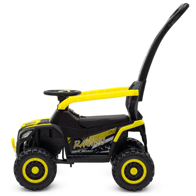Detské elektrické odrážadlo Baby Mix Ruggy s vodiacou tyčou žlté