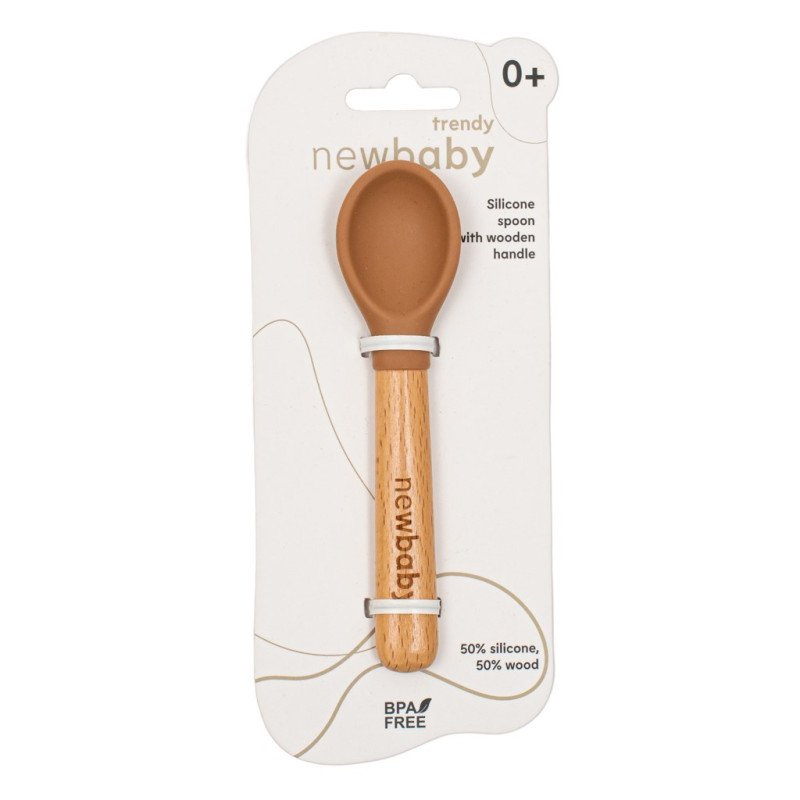 Silikónová lyžička s drevenou rukoväťou New Baby ružová